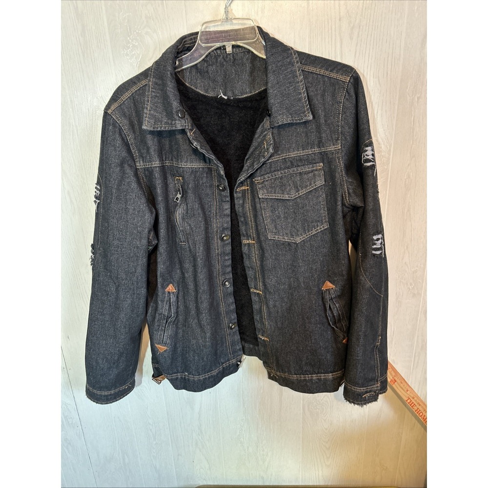 Vintage Lined XL Jean Jacket With Rips‎